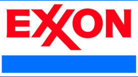 埃克森美孚徽标，带有红色字母和白色背景的“ Exxon”，上方