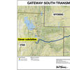 地图显示Gateway South传输项目的路径，从犹他州到怀俄明州